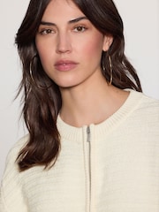 أبيض Ecru - Knitted Zip-Up Bomber Jacket with Cotton - صورة 5 من 8