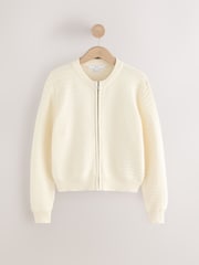 أبيض Ecru - Knitted Zip-Up Bomber Jacket with Cotton - صورة 6 من 8