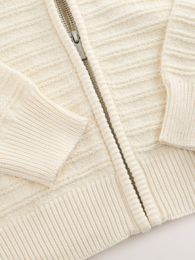أبيض Ecru - Knitted Zip-Up Bomber Jacket with Cotton - صورة 8 من 8