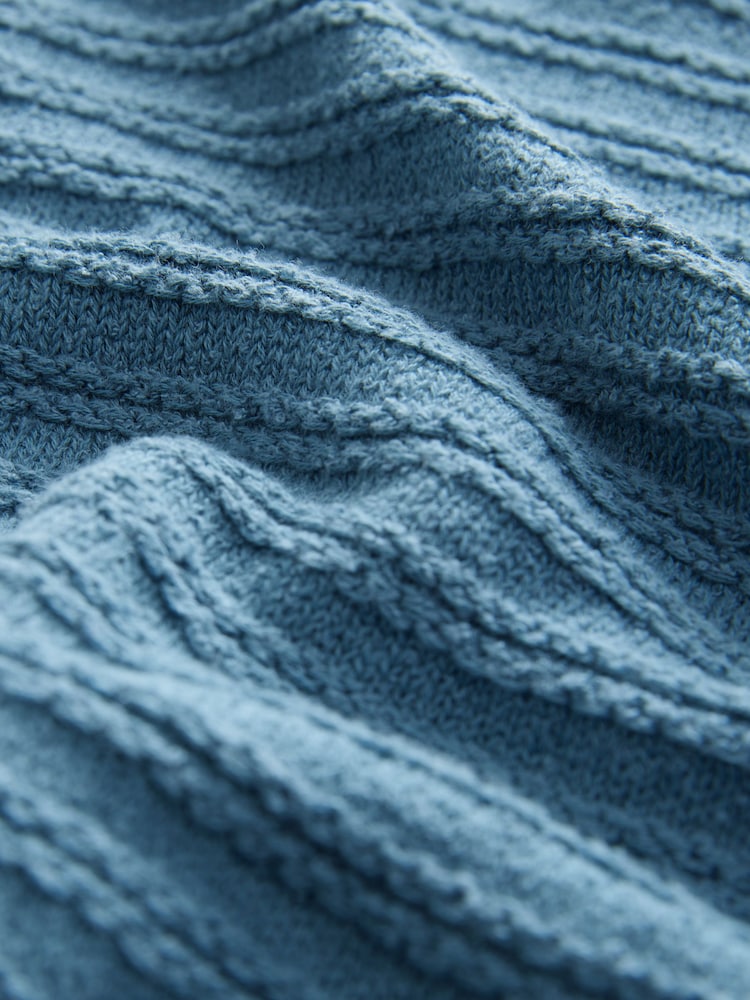 Blue Chambray Knitted Zip-Up Bomber Jacket with Cotton - Image 6 of 7