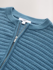 أزرق شامبراي - Knitted Zip-Up Bomber Jacket with Cotton - صورة 7 من 7