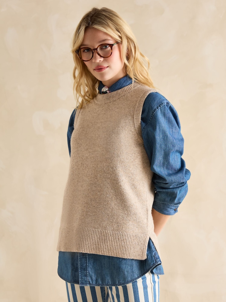 Joules Holly Brown Longline Knitted Vest - Image 1 of 6
