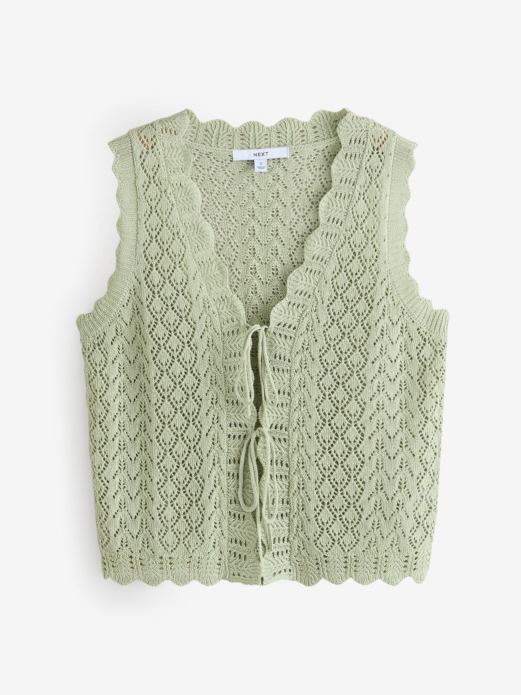 Buy Green Sage Lace Knit Tie Front Vest with Linen from Next USA