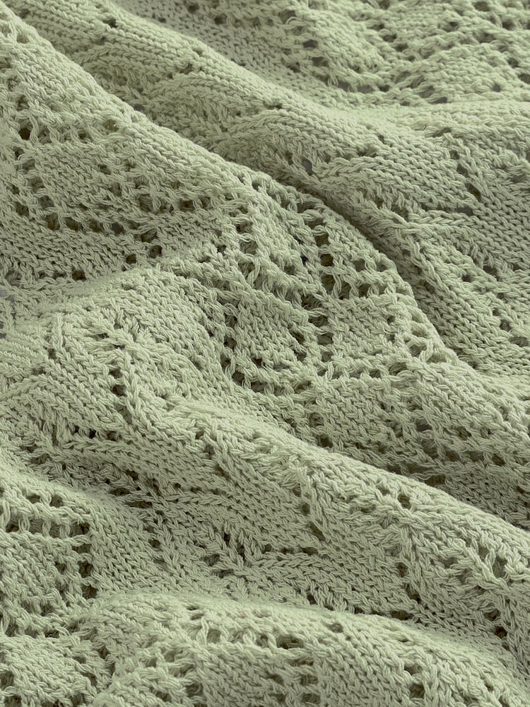 Green Sage Lace Knit Tie Front Vest with Linen - Image 6 of 7