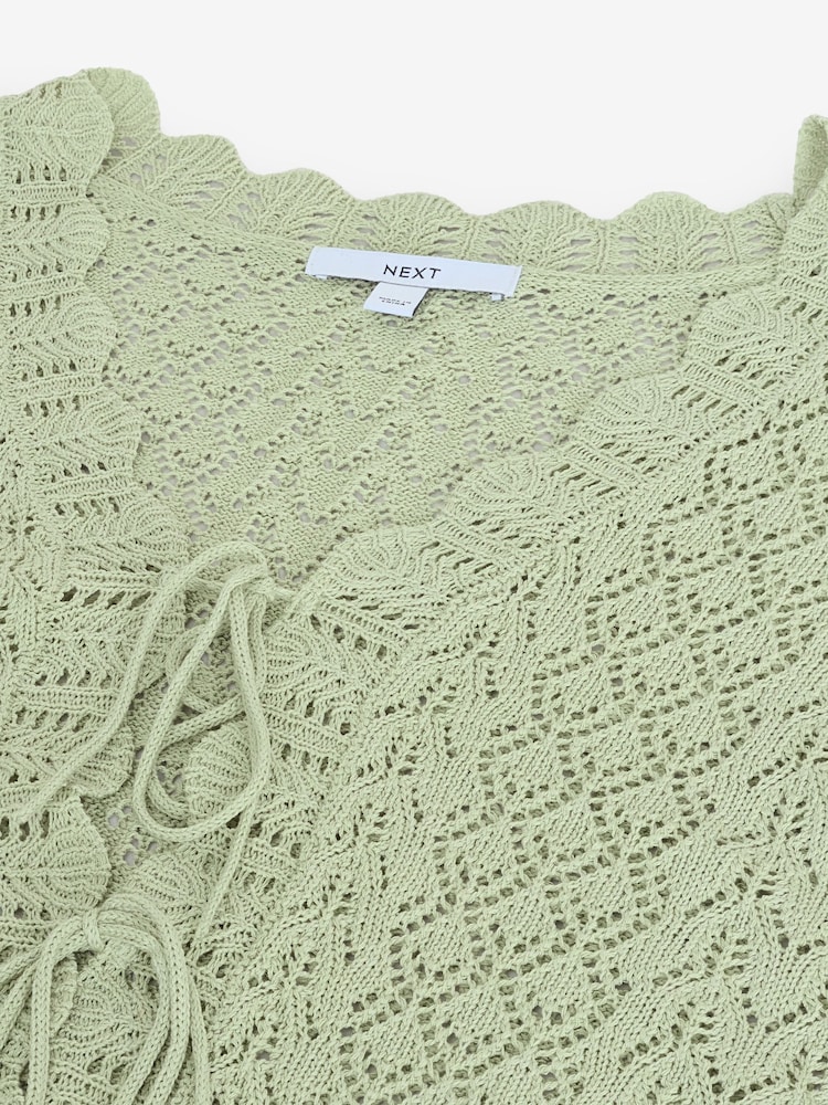 Green Sage Lace Knit Tie Front Vest with Linen - Image 7 of 7