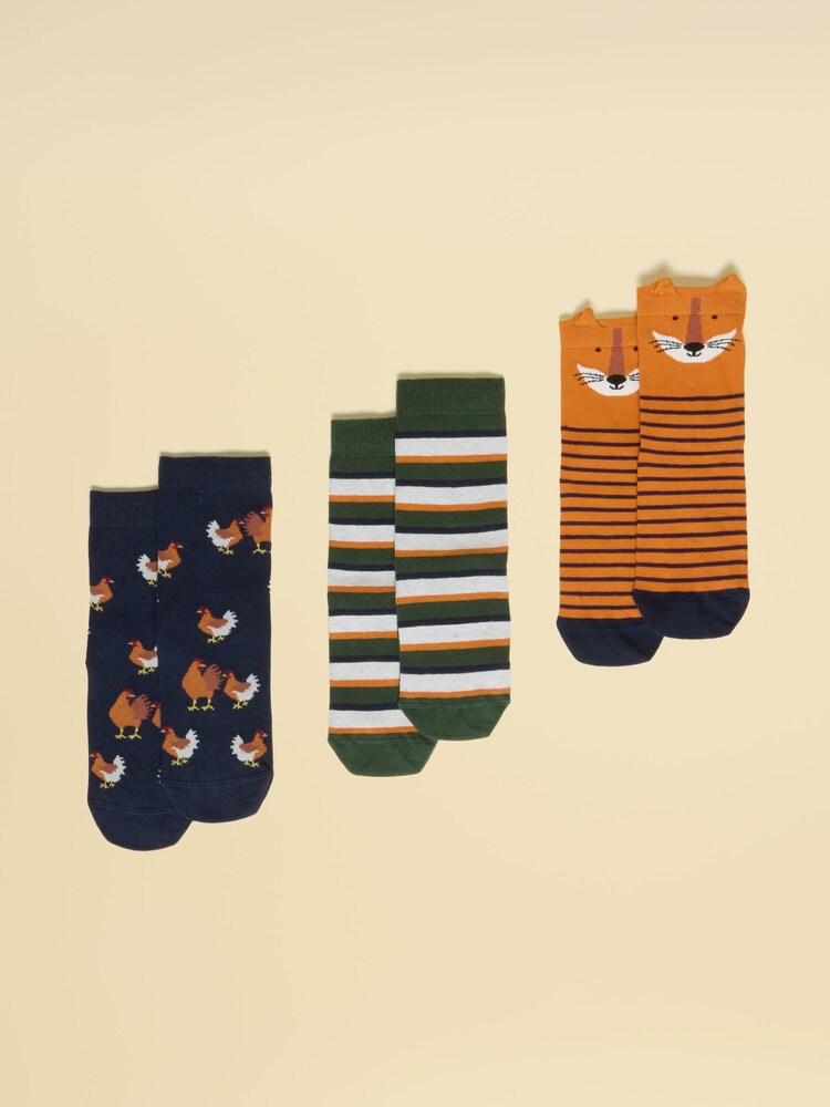 Joules Neat Feet Orange/Navy 3 Pack Socks - Image 1 of 3