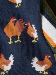 Joules Neat Feet Orange/Navy 3 Pack Socks - Image 3 of 3