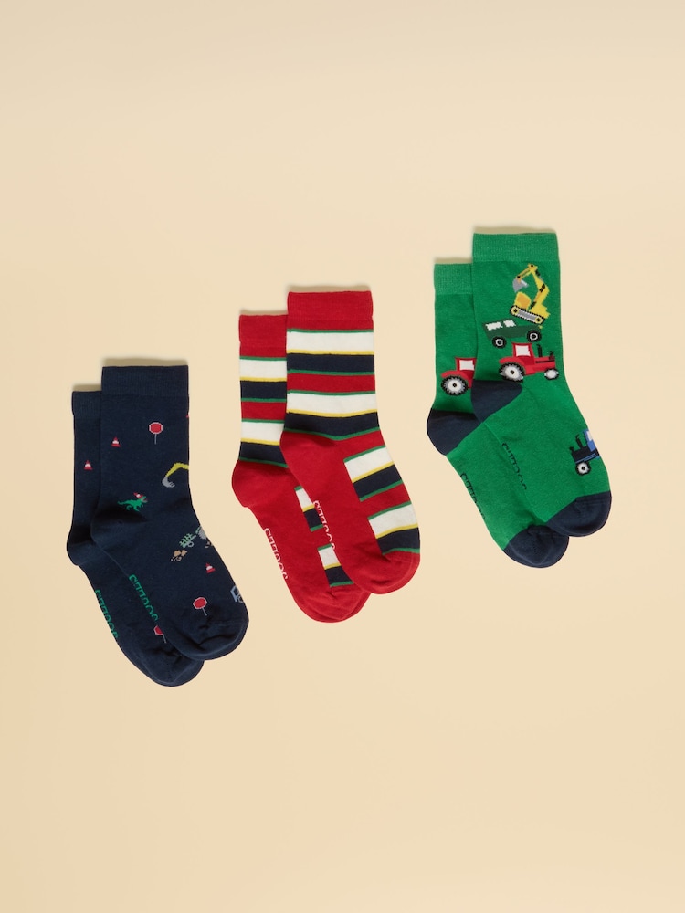 Joules Neat Feet Green/Navy 3 Pack Socks - Image 1 of 3