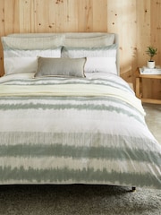 Green Ikat Geo 100% Cotton Reversible Printed Duvet Cover and Pillowcase Set - Image 1 of 4