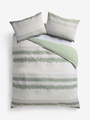 Green Ikat Geo 100% Cotton Reversible Printed Duvet Cover and Pillowcase Set - Image 2 of 4