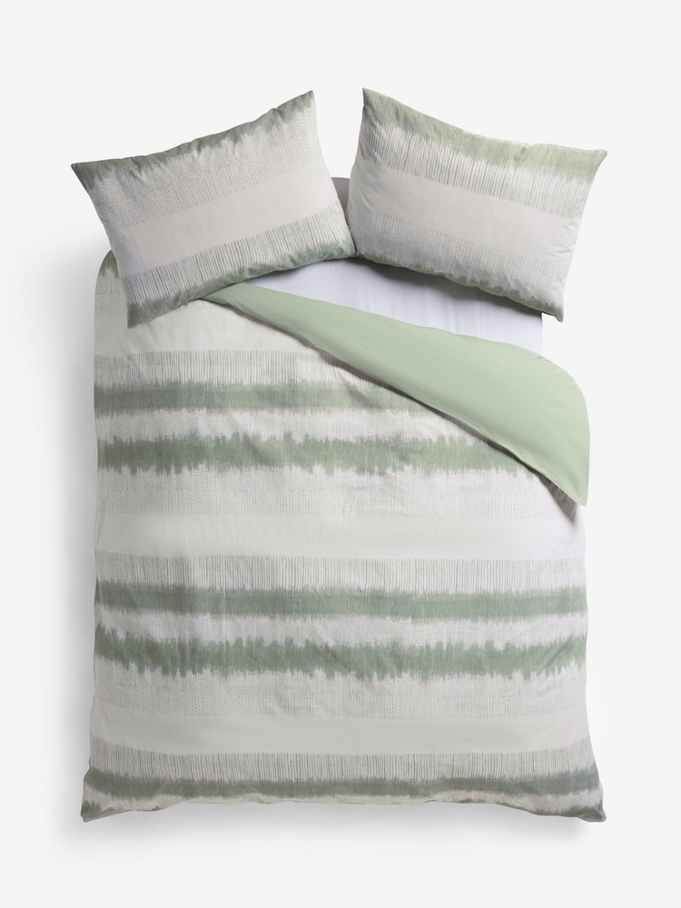 Green Ikat Geo 100% Cotton Reversible Printed Duvet Cover and Pillowcase Set - Image 2 of 4