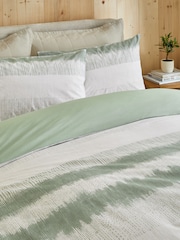 Green Ikat Geo 100% Cotton Reversible Printed Duvet Cover and Pillowcase Set - Image 3 of 4