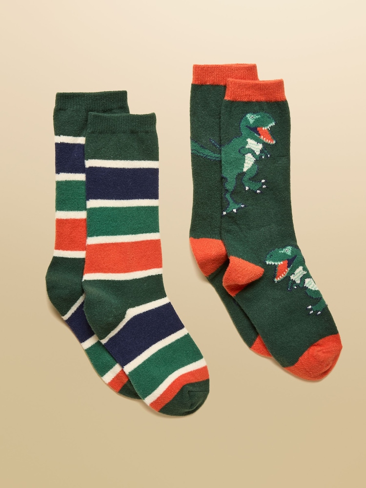 Joules Kids Warmly Green Cosy Sock 2 Pack - Image 1 of 3