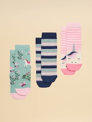 Joules Neat Feet Pink/Green 3 Pack Socks - Image 1 of 3