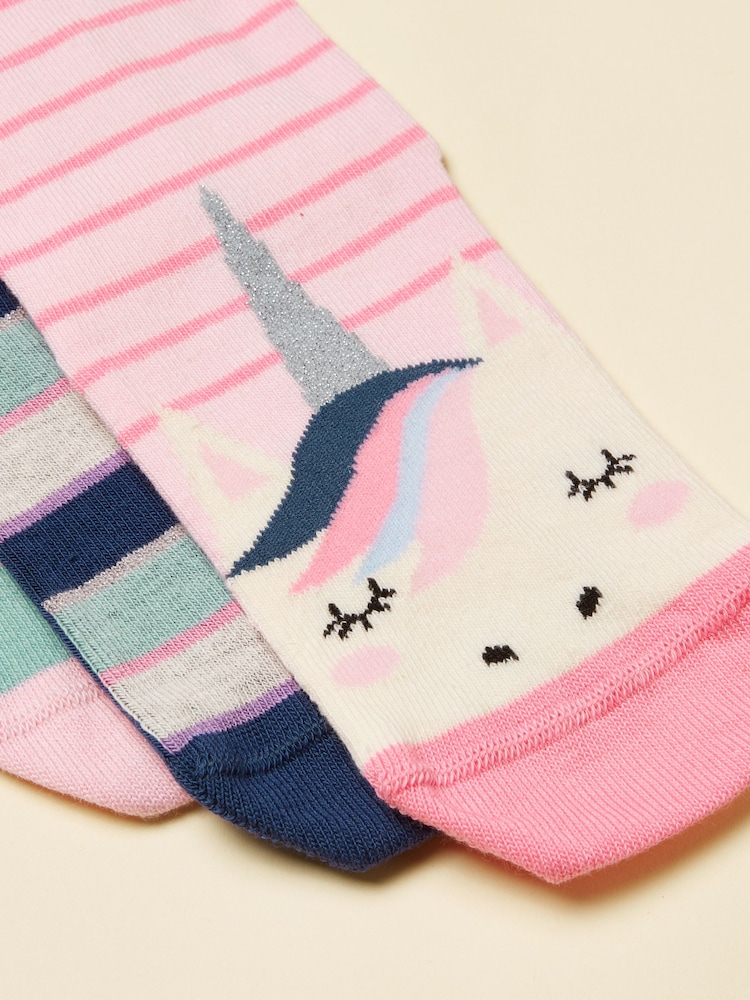 Joules Neat Feet Pink/Green 3 Pack Socks - Image 2 of 3