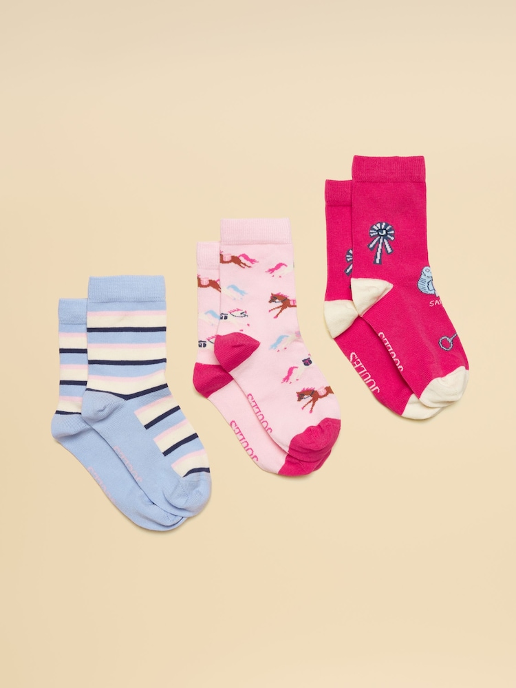 Joules Neat Feet Bright Pink 3 Pack Socks - Image 1 of 3 Joules Neat Feet Bright Pink 3 Pack Socks - Image 1 of 3