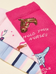 Joules Neat Feet Bright Pink 3 Pack Socks - Image 2 of 3