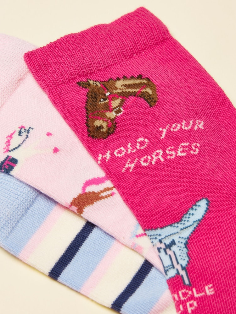 Joules Neat Feet Bright Pink 3 Pack Socks - Image 2 of 3 Joules Neat Feet Bright Pink 3 Pack Socks - Image 2 of 3