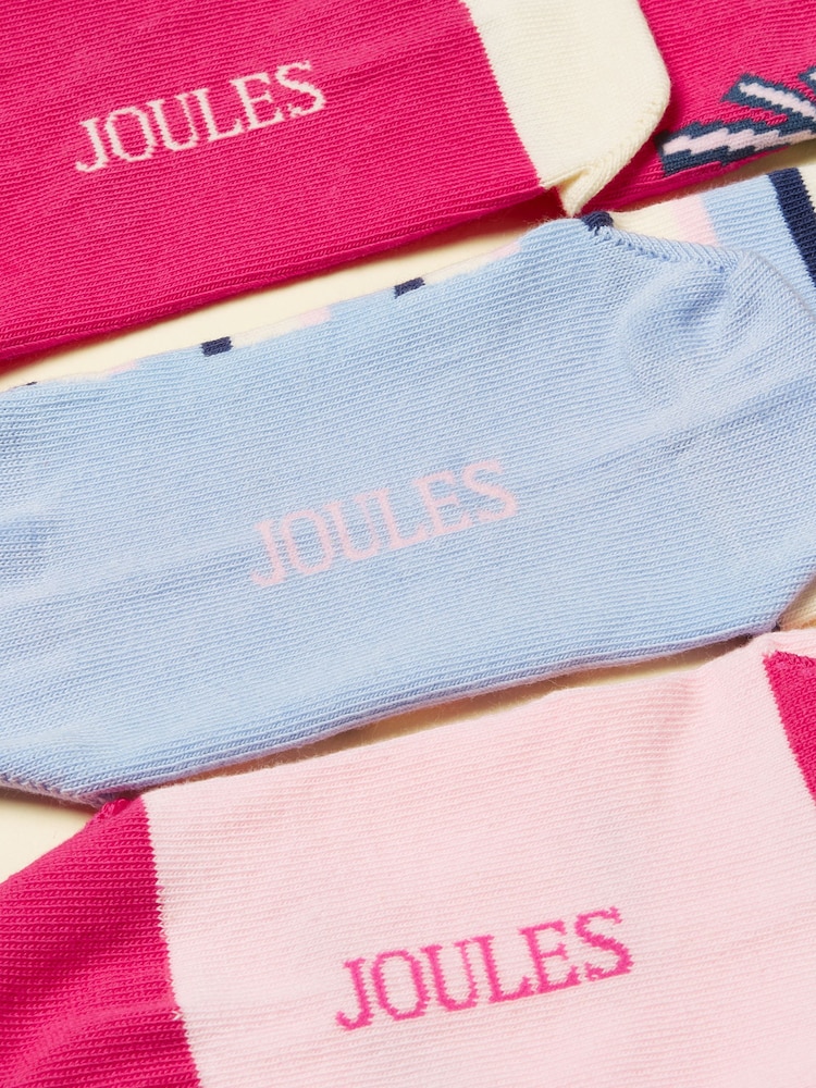 Joules Neat Feet Bright Pink 3 Pack Socks - Image 3 of 3