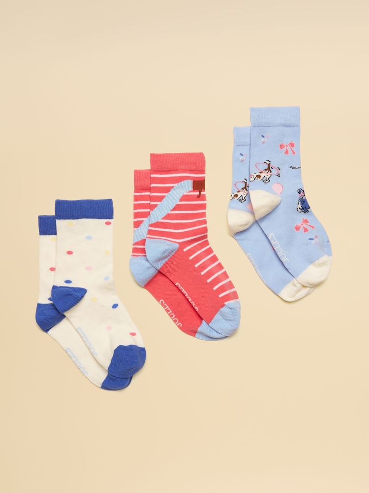 Joules Neat Feet Blue/Pink 3 Pack Socks - Image 1 of 3 Joules Neat Feet Blue/Pink 3 Pack Socks - Image 1 of 3