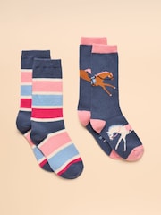 Joules Warmly Navy/Pink Cosy Sock 2 Pack - Image 1 of 3