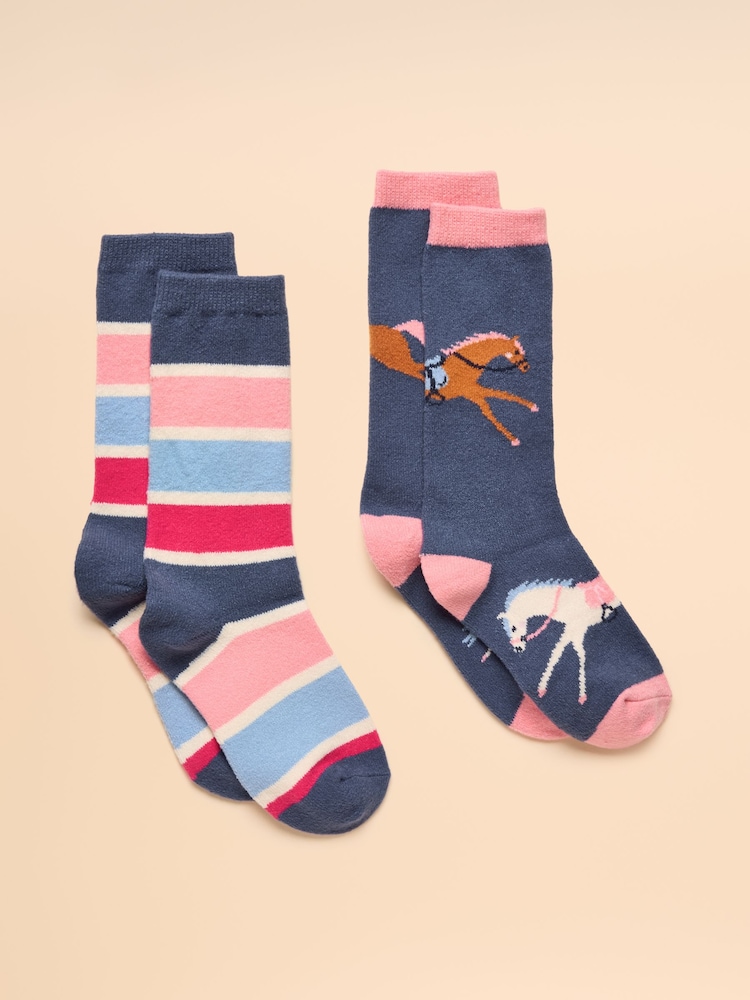 Joules Warmly Navy/Pink Cosy Sock 2 Pack - Image 1 of 3