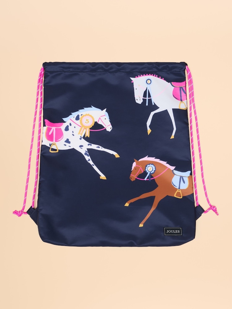 Joules Adventurer Navy & Pink Horse Drawstring Bag - Image 1 of 3