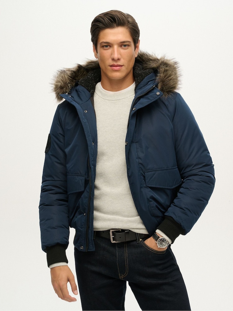 Superdry Blue Everest Bomber Jacket - Image 1 of 7 Superdry Blue Everest Bomber Jacket - Image 1 of 7