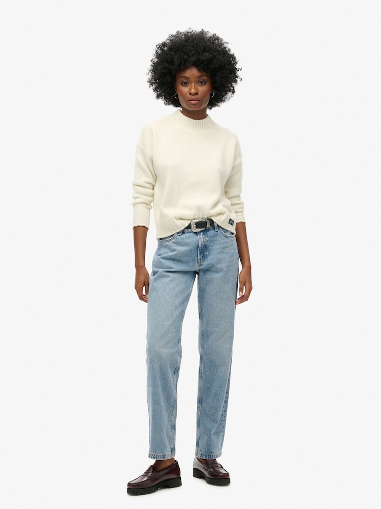 Superdry Blue 100% Cotton Mid Rise Straight Leg Jeans - Image 1 of 4 Superdry Blue 100% Cotton Mid Rise Straight Leg Jeans - Image 1 of 4