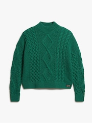 Superdry Green Aran Cable Knit Polo Jumper - Image 5 of 6