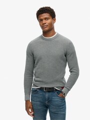 Superdry Grey Textured Crew Knitted 100% Cotton Jumper - Image 1 of 4