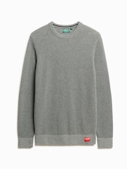 Superdry Grey Textured Crew Knitted 100% Cotton Jumper - Image 3 of 4