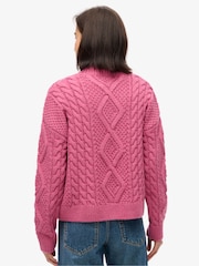 Superdry Pink Aran Cable Knit Polo Jumper - Image 2 of 6