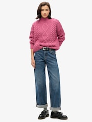Superdry Pink Aran Cable Knit Polo Jumper - Image 3 of 6