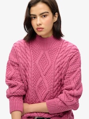 Superdry Pink Aran Cable Knit Polo Jumper - Image 4 of 6