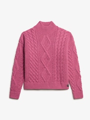 Superdry Pink Aran Cable Knit Polo Jumper - Image 5 of 6