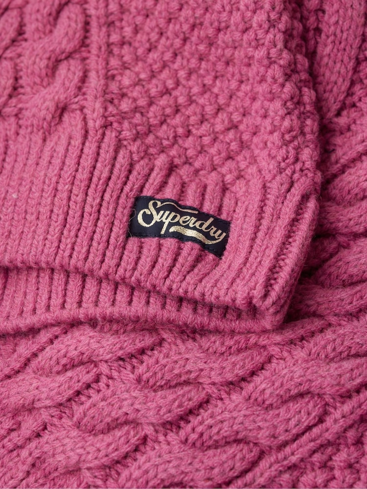 Superdry Pink Aran Cable Knit Polo Jumper - Image 6 of 6