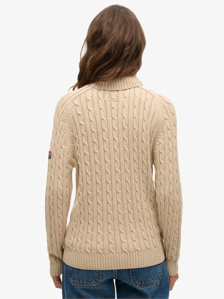 Superdry Nude 100% Cotton Slouchy Cable Roll Neck Jumper - Image 2 of 5