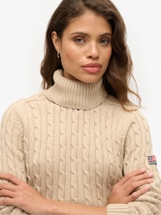 Superdry Nude 100% Cotton Slouchy Cable Roll Neck Jumper - Image 4 of 5