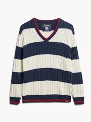Superdry Blue Oversized Stripe Cable V-Neck Jumper - Image 5 of 6
