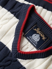Superdry Blue Oversized Stripe Cable V-Neck Jumper - Image 6 of 6