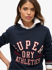 Superdry Blue Slouchy 100% Cotton Knitted Graphic Crew Jumper - Image 2 of 2