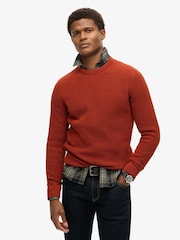 Superdry Orange 100% Cotton Textured Crew Knitted Jumper - Image 2 of 6