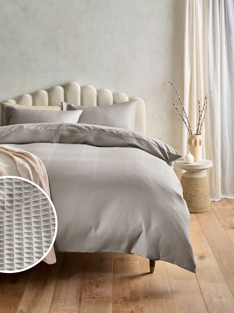 Charcoal Grey 300 Thread Count Waffle Texture Duvet Cover and Pillowcase Set - Image 1 of 4