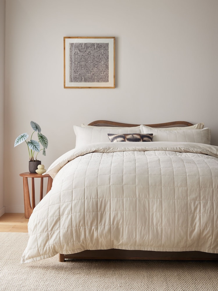 Natural Quilted Duvet Cover and Pillowcase Set - Image 1 of 4 Natural Quilted Duvet Cover and Pillowcase Set - Image 1 of 4
