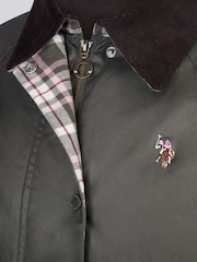 U.S. Polo Assn. Grey Womens Waxed 100% Cotton Short Parka - Image 10 of 11