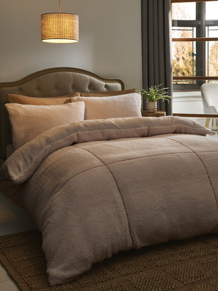 Natural Fleece Trim Duvet Cover and Pillowcase Set - Image 1 of 5 Natural Fleece Trim Duvet Cover and Pillowcase Set - Image 1 of 5