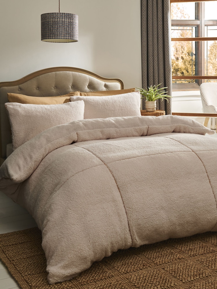 Natural Fleece Trim Duvet Cover and Pillowcase Set - Image 2 of 5 Natural Fleece Trim Duvet Cover and Pillowcase Set - Image 2 of 5