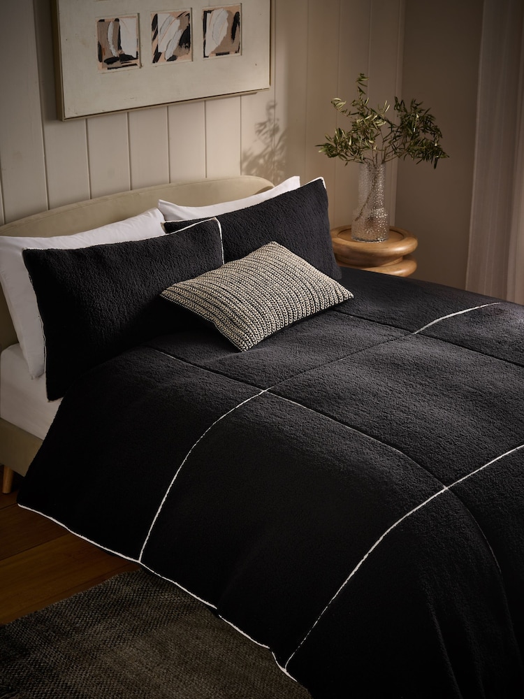Black Fleece Trim Duvet Cover and Pillowcase Set - Image 1 of 6 Black Fleece Trim Duvet Cover and Pillowcase Set - Image 1 of 6