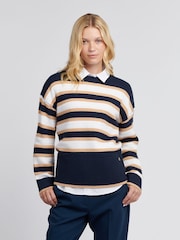 U.S. Polo Assn Blue Womens Cable Textured Stripe Jumper - Image 1 of 4